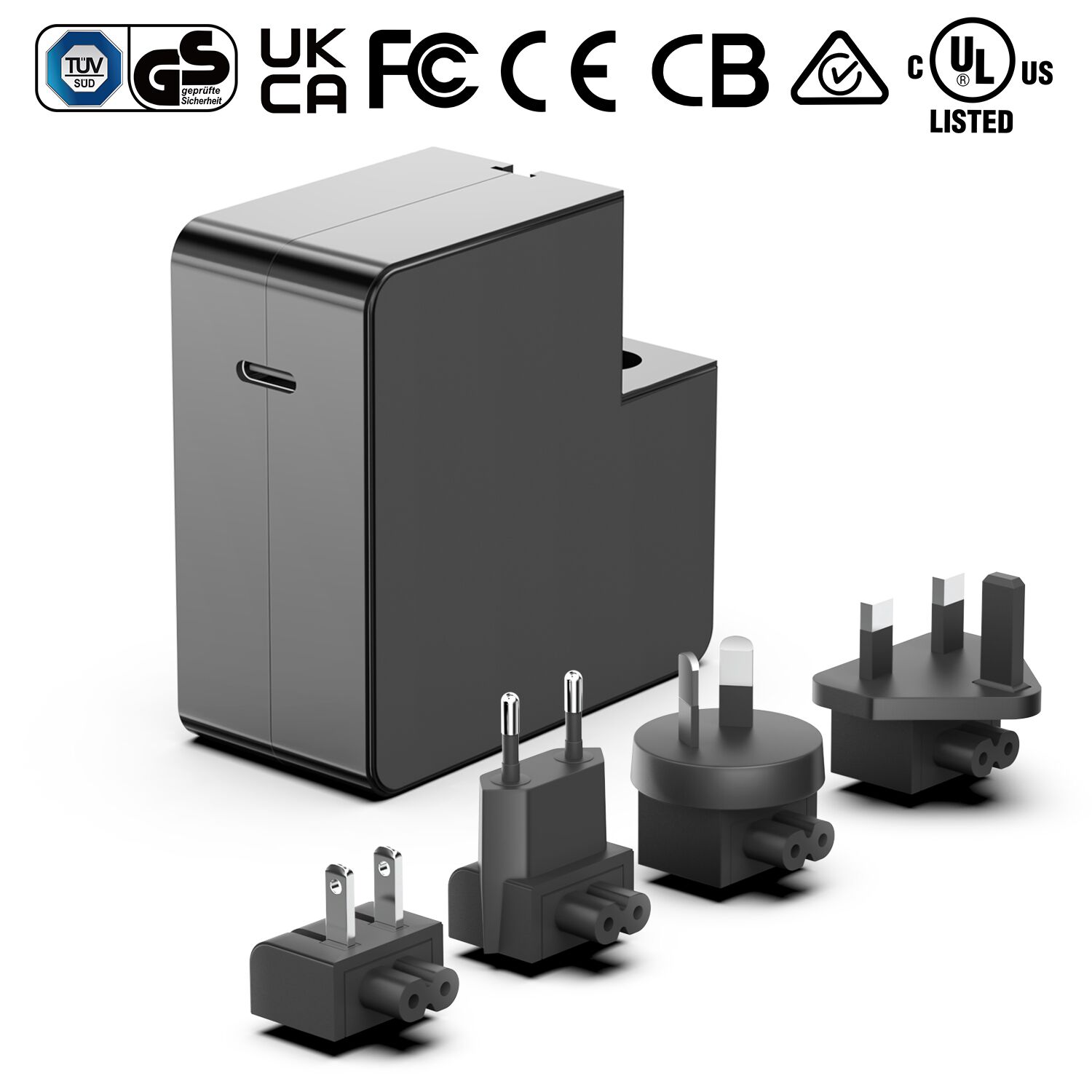 Abnehmbarer 65-W-USB-C-PD-Netzteil mit austauschbaren Steckern
