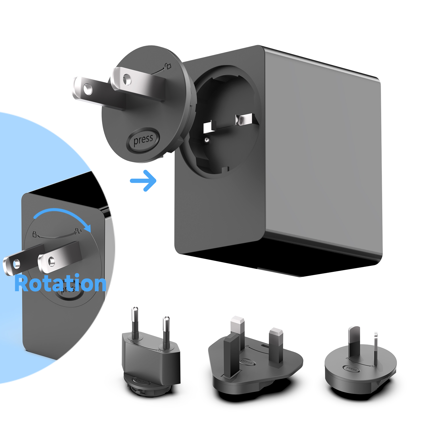 Universal-GaN-45-W-USB-Typ-C-PD3.0-Ladegerät mit mehreren Steckern